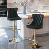 2x Height Adjustable Swivel Bar Stool Velvet Studs Barstool with Footrest and Golden Base – Black