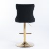 2x Height Adjustable Swivel Bar Stool Velvet Studs Barstool with Footrest and Golden Base – Black