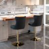 2x Height Adjustable Swivel Bar Stool Velvet Studs Barstool with Footrest and Golden Base – Black