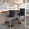 2x Height Adjustable Swivel Bar Stool Velvet Studs Barstool with Footrest and Golden Base – Black