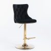 2x Height Adjustable Swivel Bar Stool Velvet Studs Barstool with Footrest and Golden Base – Black