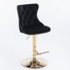 2x Height Adjustable Swivel Bar Stool Velvet Studs Barstool with Footrest and Golden Base – Black