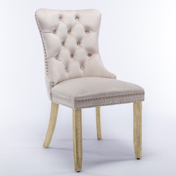 2x Velvet Dining Chairs Upholstered Tufted Kithcen Chair with Solid Wood Legs Stud Trim and Ring