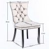 2x Velvet Dining Chairs Upholstered Tufted Kithcen Chair with Solid Wood Legs Stud Trim and Ring – Beige