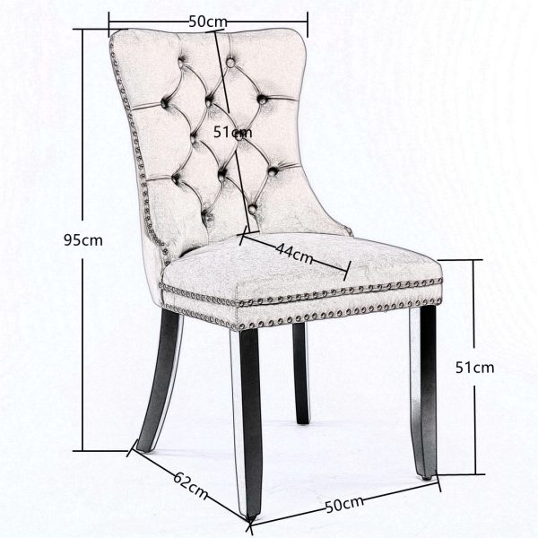 2x Velvet Dining Chairs Upholstered Tufted Kithcen Chair with Solid Wood Legs Stud Trim and Ring – Beige