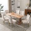 2x Velvet Dining Chairs Upholstered Tufted Kithcen Chair with Solid Wood Legs Stud Trim and Ring – Beige