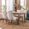 2x Velvet Dining Chairs Upholstered Tufted Kithcen Chair with Solid Wood Legs Stud Trim and Ring – Beige