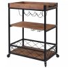 3 Tiers Kitchen Serving Wine Cart Trolley with Wine Rack (Walnut) EK-STWR-100-YXH