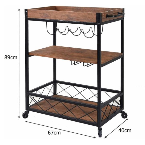 3 Tiers Kitchen Serving Wine Cart Trolley with Wine Rack (Walnut) EK-STWR-100-YXH