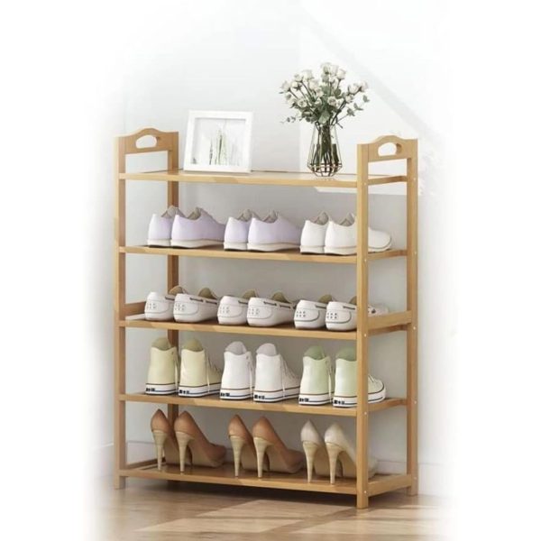 5 Tier Bamboo Shoe Rack Storage Organizer Stand Shelves