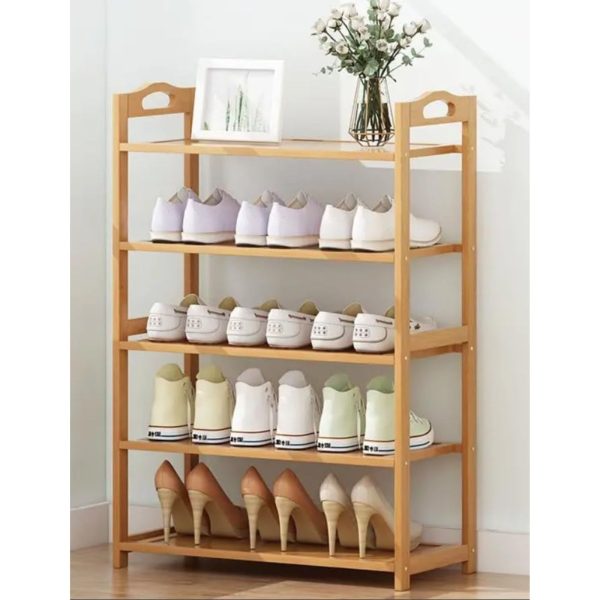 5 Tier Bamboo Shoe Rack Storage Organizer Stand Shelves