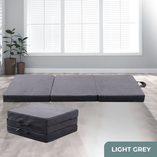 Batavia 3 Fold Folding Mattress – Light Grey, SINGLE