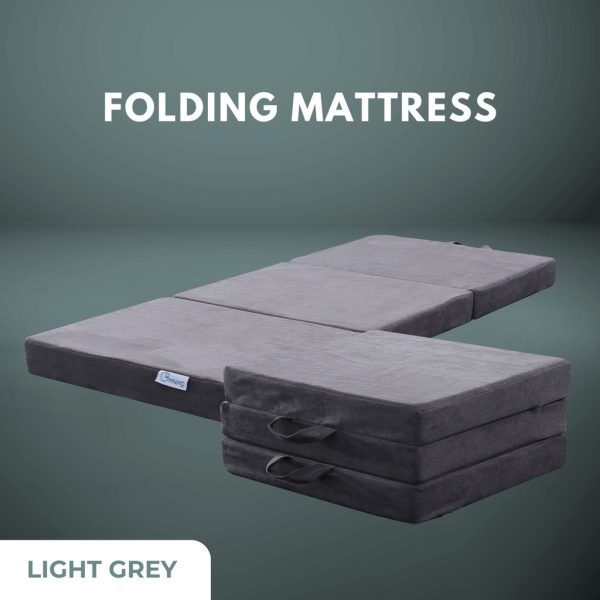 Batavia 3 Fold Folding Mattress – Light Grey, SINGLE