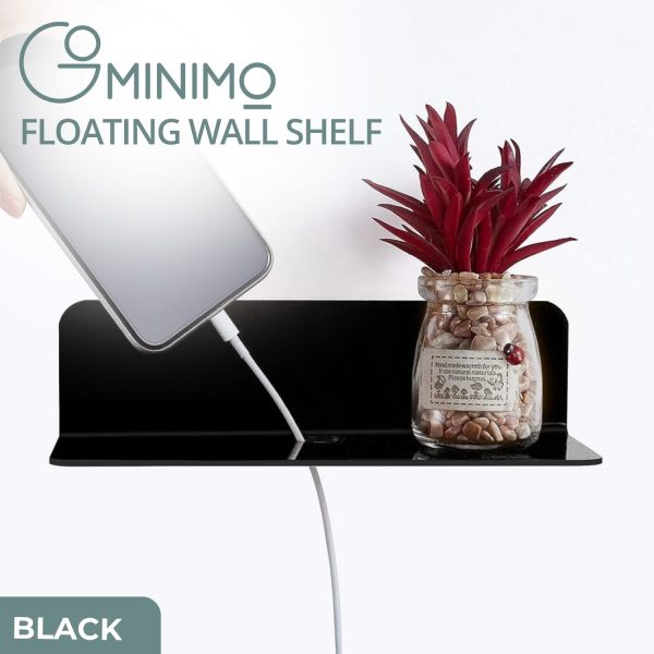 Acrylic Floating Wall Shelves Set of 2 with Cable Clips (Black) GO-FWS-102-SYD