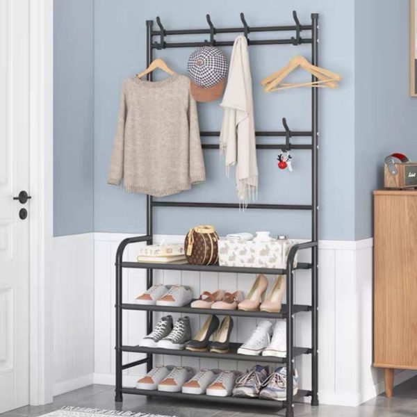 Clothes Rack with Shoe Rack Shelves (Black) GO-CSR-100-PR