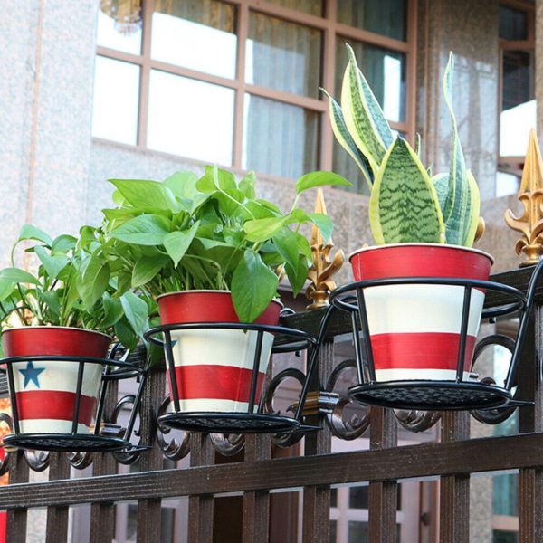 4 Pack Plant Stand Flower Holder Hanging Railing Pot Basket Plant Garden Black