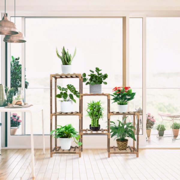 Wood Plant Stand Indoor Outdoor (3 Tiers 7 Potted Ladder)