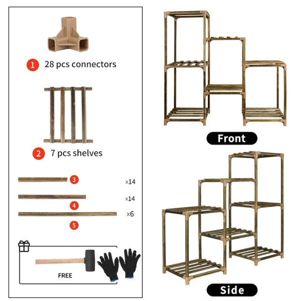 Wood Plant Stand Indoor Outdoor (3 Tiers 7 Potted Ladder)