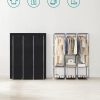 Clothes Wardrobe Portable Closet with Cover and 3 Hanging Rails Black RYG092B02