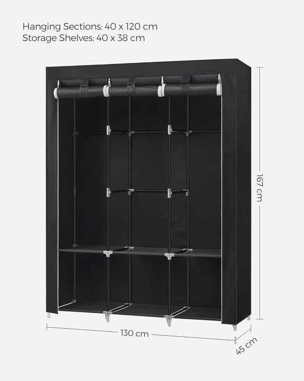 Clothes Wardrobe Portable Closet with Cover and 3 Hanging Rails Black RYG092B02