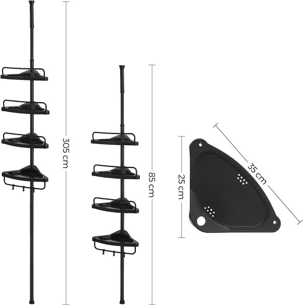 Adjustable Bathroom Corner Shelf with 4 Trays Black