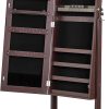 SONGMICS Jewelry Cabinet Armoire with Full-Length Frameless Mirror Brown JJC002K01