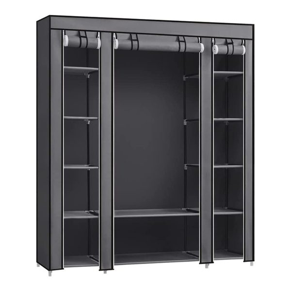 150cm Portable Closet Organizer, Wardrobe with Shelves and Cover Gray