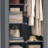 Portable Clothes Storage Organizer with 6 Shelves and 1 Clothes Hanging Rail Grey RYG84GY