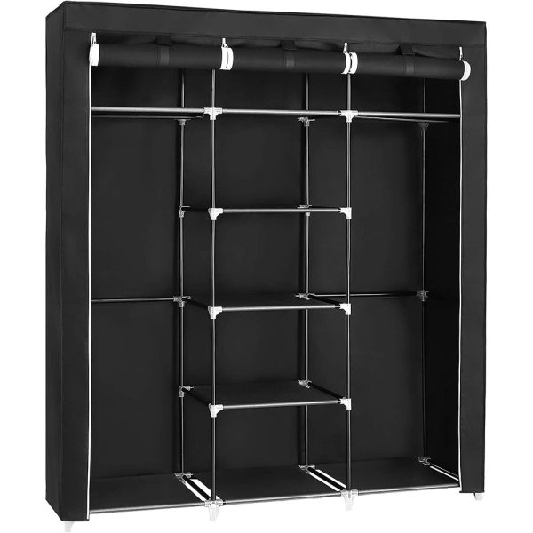 SONGMICS Folding Wardrobe Fabric Cabinet with 2 Clothes Rails Black