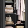 Portable Clothes Storage Organizer with 6 Shelves and 1 Clothes Hanging Rail Black RYG84BK