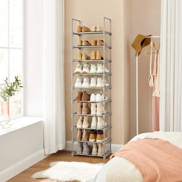 SONGMICS 10-Tier Metal Shoe Rack Customizable Design – Grey