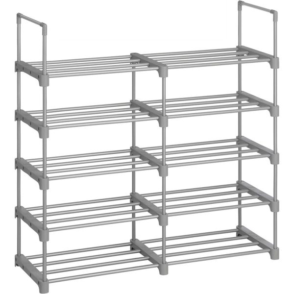 SONGMICS 10-Tier Metal Shoe Rack Customizable Design – Grey