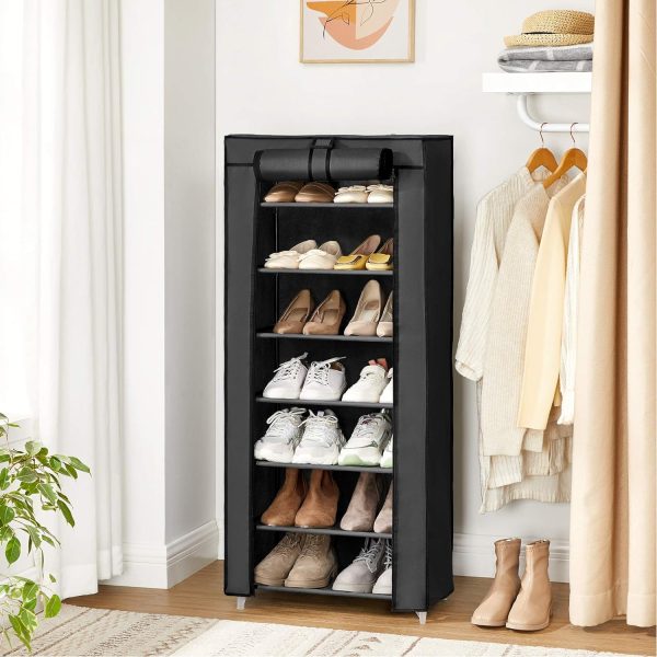 7 Tier Shoe Rack for 14-20 Pairs of Shoes with Nonwoven Fabric Cover Black RXJ024B02