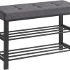 3-Tier Metal Shoe Bench Storage Organizer with Foam Padded Seat Dark Grey and Black