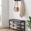 3-Tier Metal Shoe Bench Storage Organizer with Foam Padded Seat Dark Grey and Black