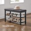 3-Tier Metal Shoe Bench Storage Organizer with Foam Padded Seat Dark Grey and Black