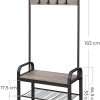 Entryway Hall Tree Coat Rack 183cm Shoe Bench with Shelves Greige and Black