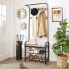 Entryway Hall Tree Coat Rack 183cm Shoe Bench with Shelves Greige and Black