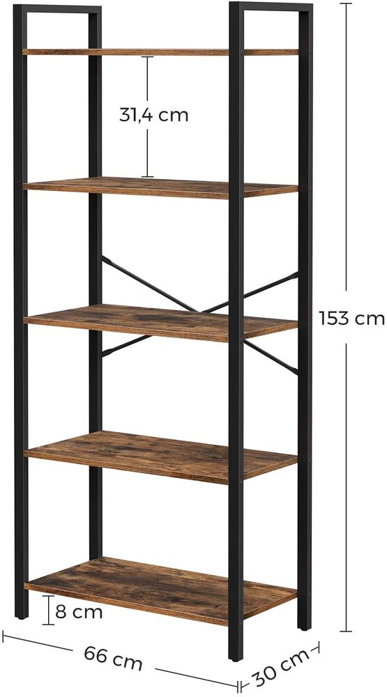 5 Tier Bookshelf Standing Display Storage Rack Rustic Brown