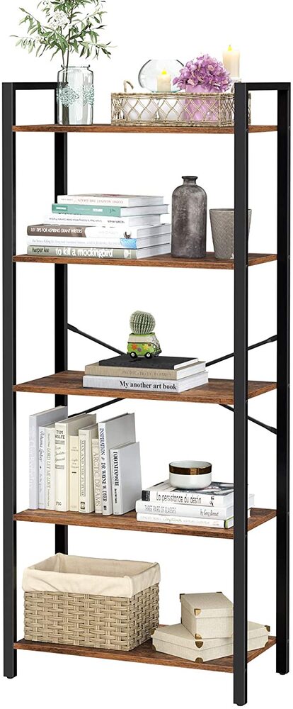 5 Tier Bookshelf Standing Display Storage Rack Rustic Brown