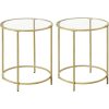 Round Side Tables Set of 2 Tempered Glass with Steel Frame Gold LGT037A61