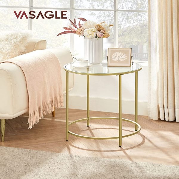 Round Side Tables Set of 2 Tempered Glass with Steel Frame Gold LGT037A61