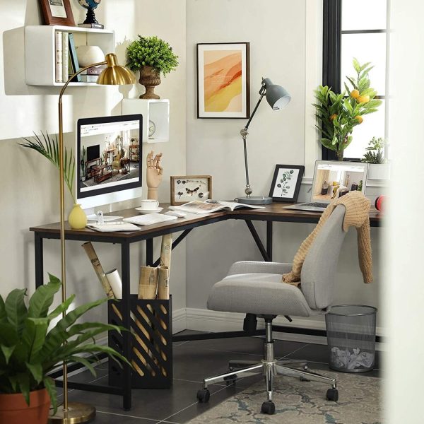 L-Shaped Computer Desk Rustic Brown and Black LWD73X