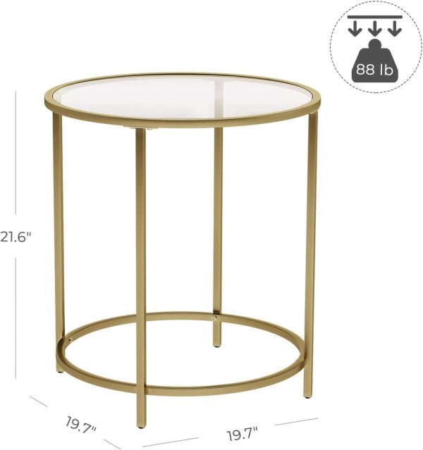 Round Side Table with Tempered Glass Top