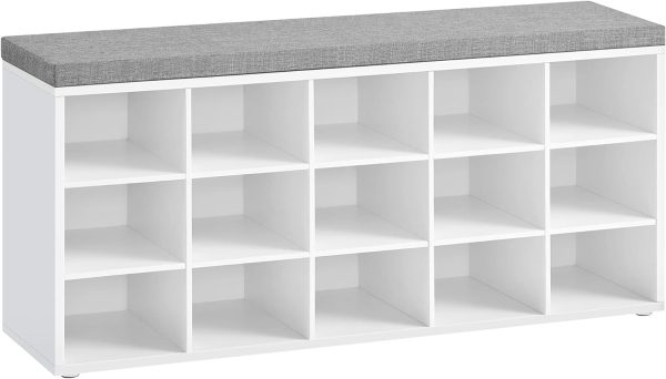 Storage Shoe Bench 15 Compartments with Cushion White and Grey