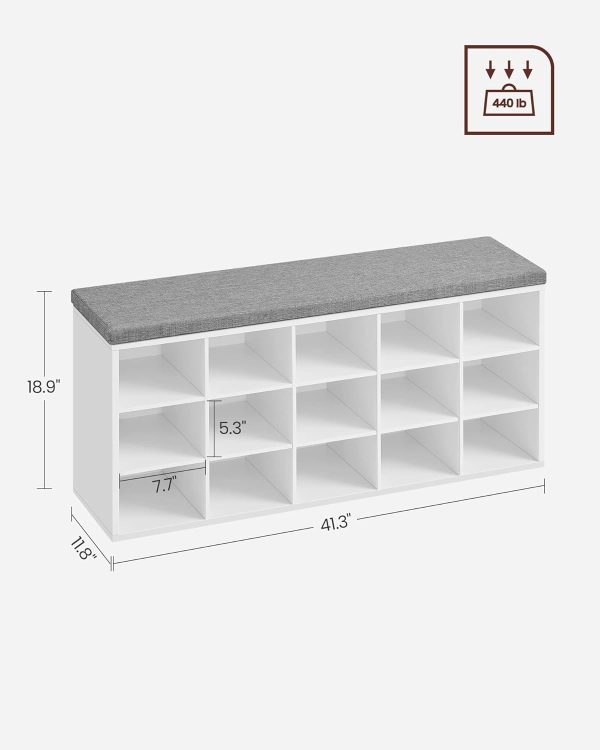 Storage Shoe Bench 15 Compartments with Cushion White and Grey