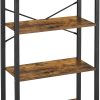 4-Tier Bookshelf Storage Rack with Steel Frame for Living Room Office Study Hallway Industrial Style Rustic Brown and Black