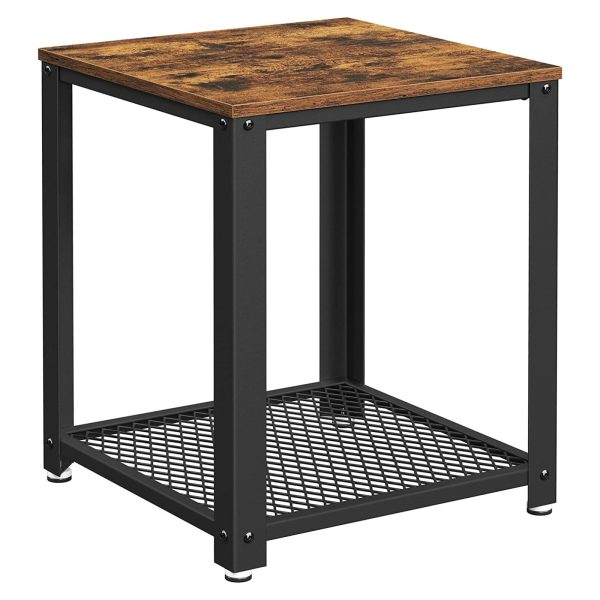 Side Table with Mesh Shelf Rustic Brown and Black