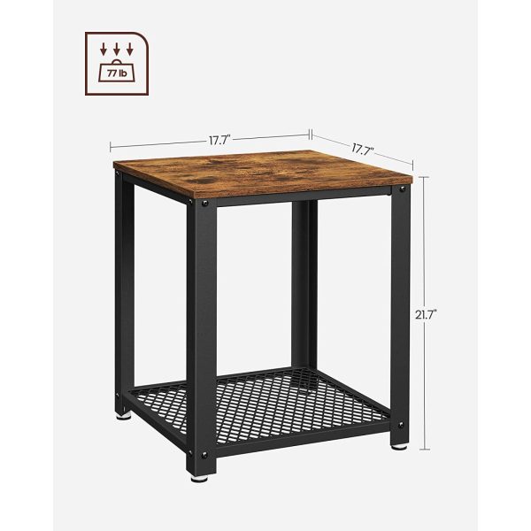 Side Table with Mesh Shelf Rustic Brown and Black