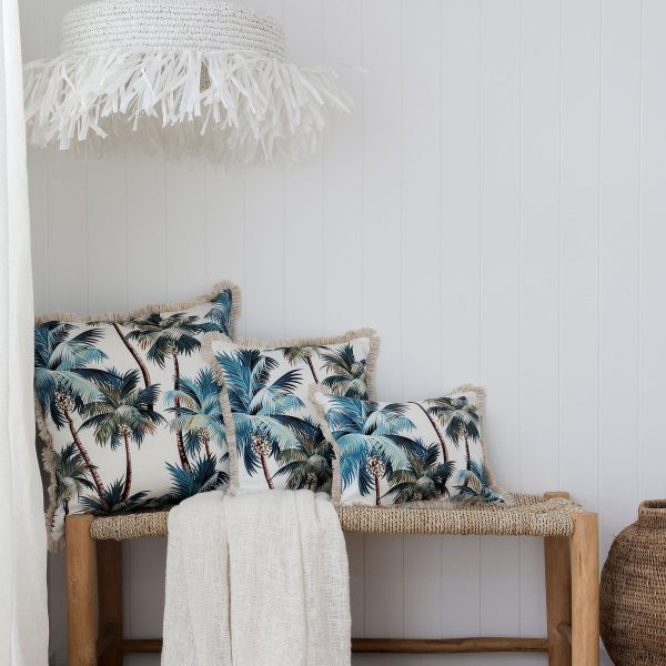 Cushion Cover-Coastal Fringe Natural-Palm Trees White